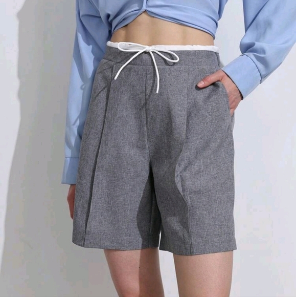 Women Casual 2 In 1 Straight Leg Shorts, Bermuda Shorts, Patchwork - Picture 1 of 5